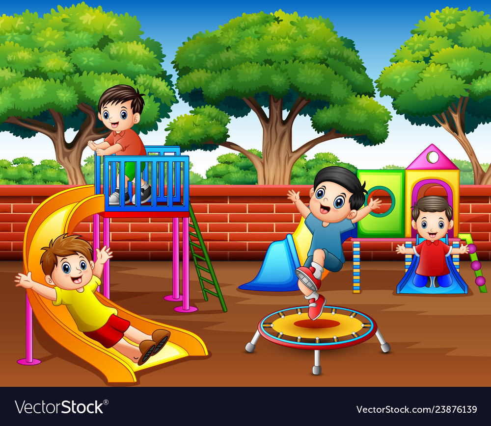 Happy children playing in playground at daytim Vector Image