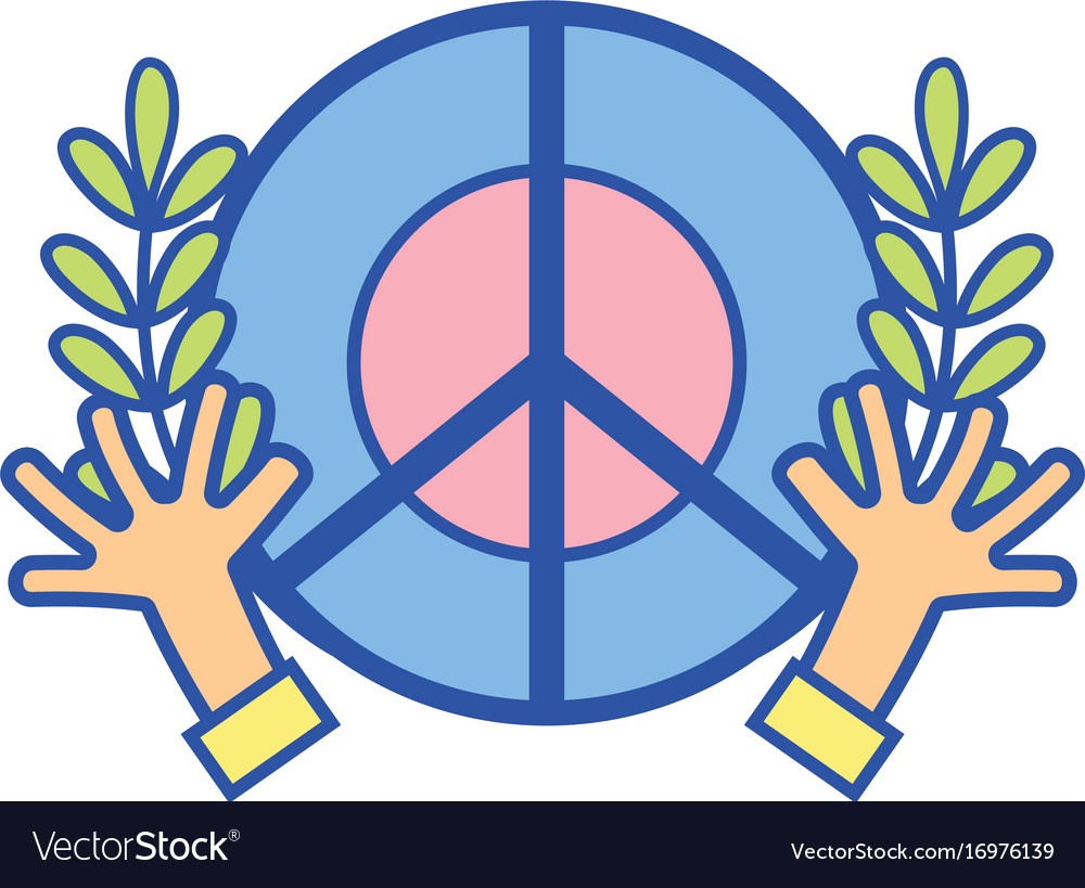 Hippie emblem with hands and branches design