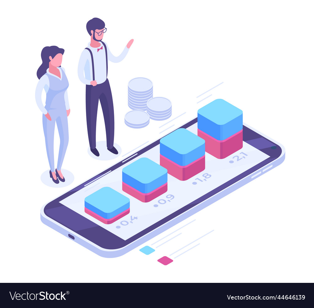 Isometric people chart statistics analysis