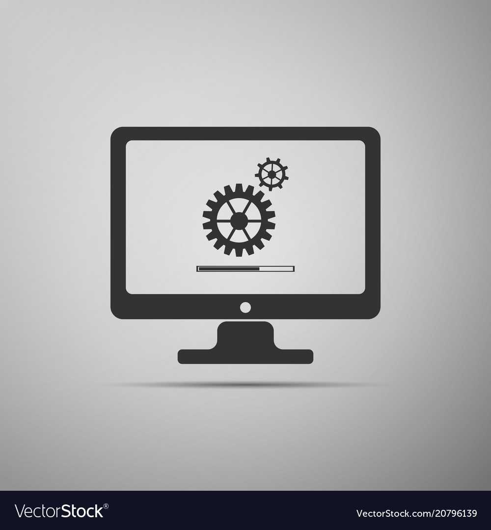 Monitor update process with gearbox progress vector image Monitor update process with gearbox progress