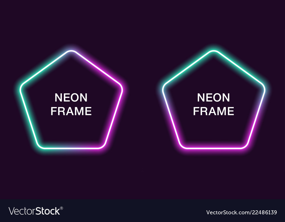 Neon frame in pentagonal shape template vector image Neon frame in pentagonal shape template