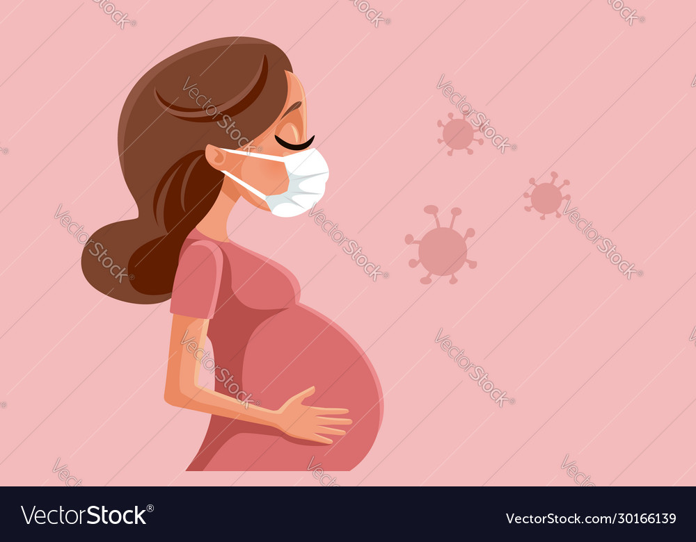 Pregnant woman wearing protective face mask Vector Image