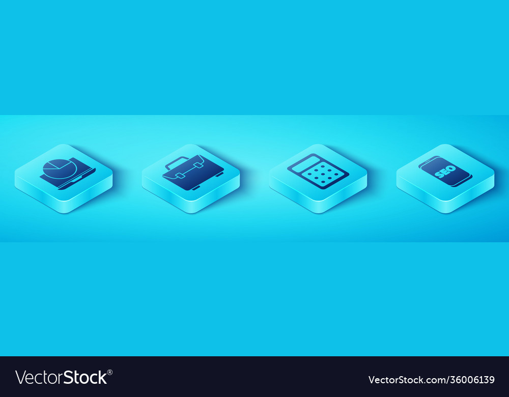 Set isometric laptop with graph chart briefcase Vector Image Set isometric laptop with graph chart briefcase