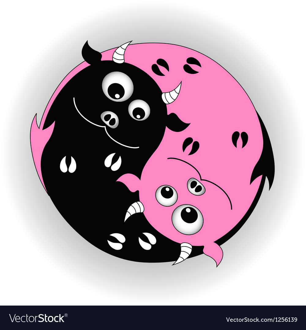 Symbol yin yang with devils