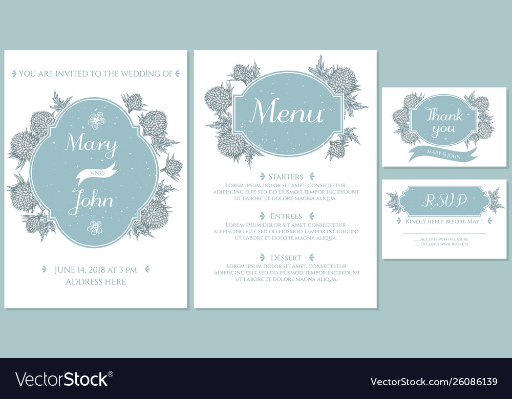 Wedding invitation card with light blue