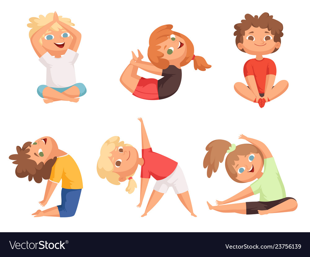 Yoga kids children making different Royalty Free Vector