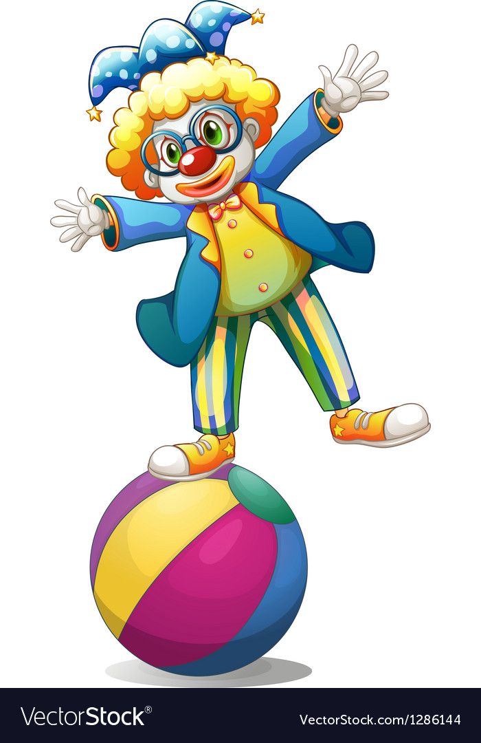 A playful male clown at the top of ball