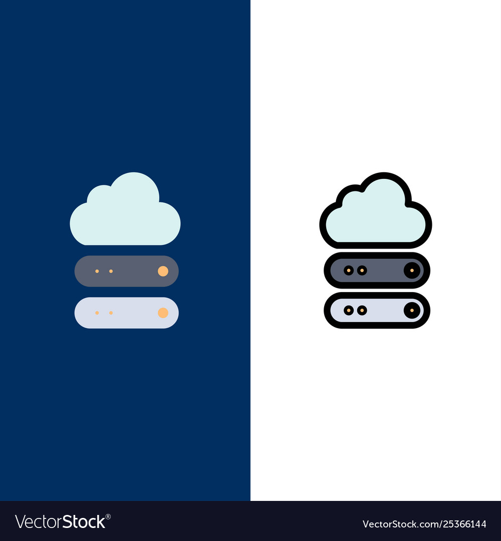 Big cloud data storage icons flat and line filled