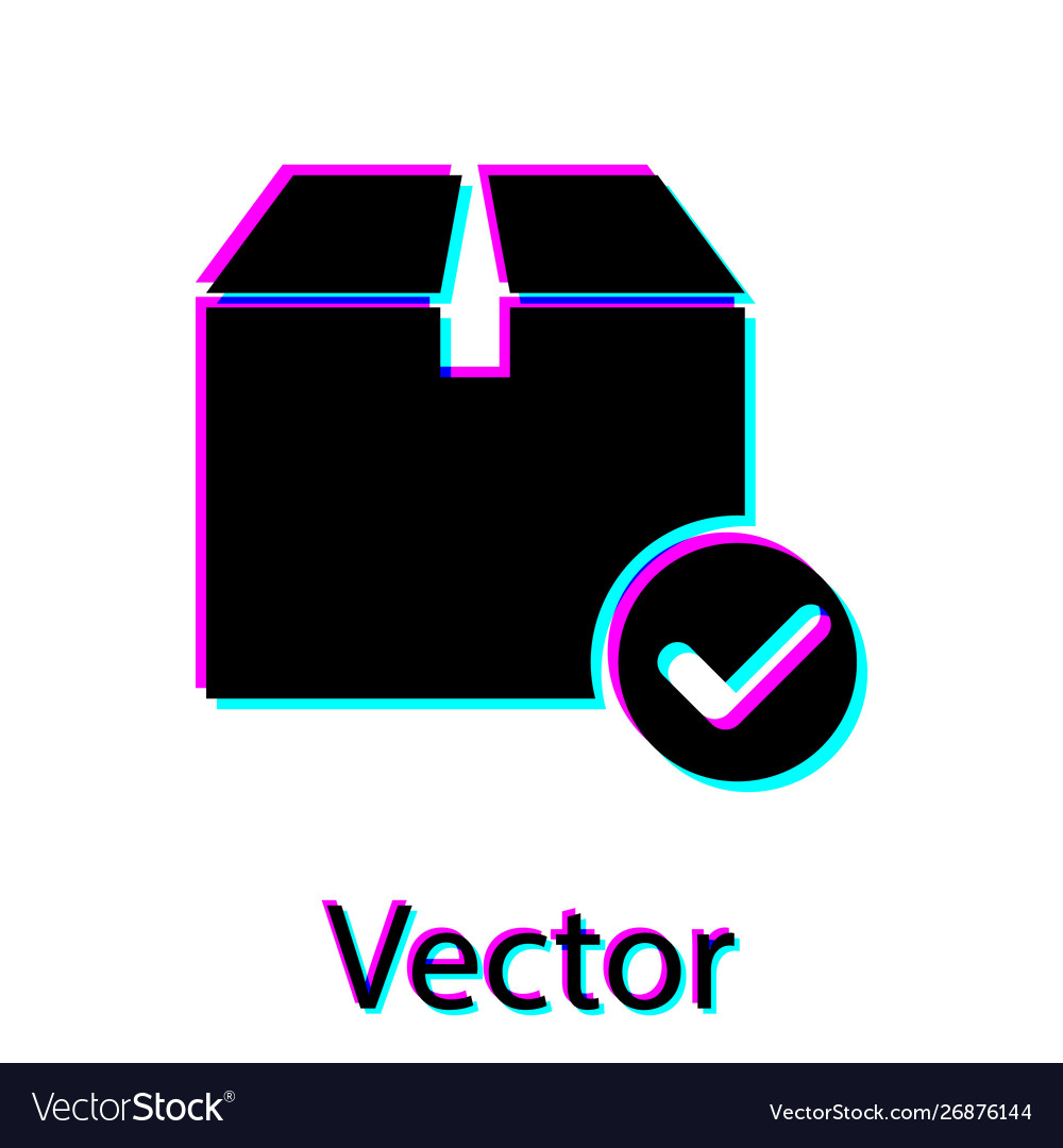Black package box with check mark icon isolated vector image Black package box with check mark icon isolated