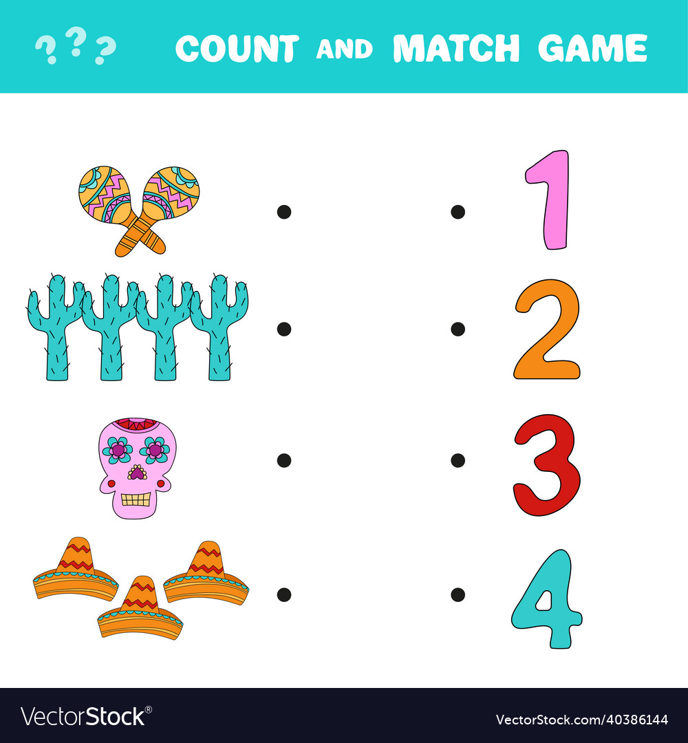 Count and match game the amount of items vector image Count and match game the amount of items