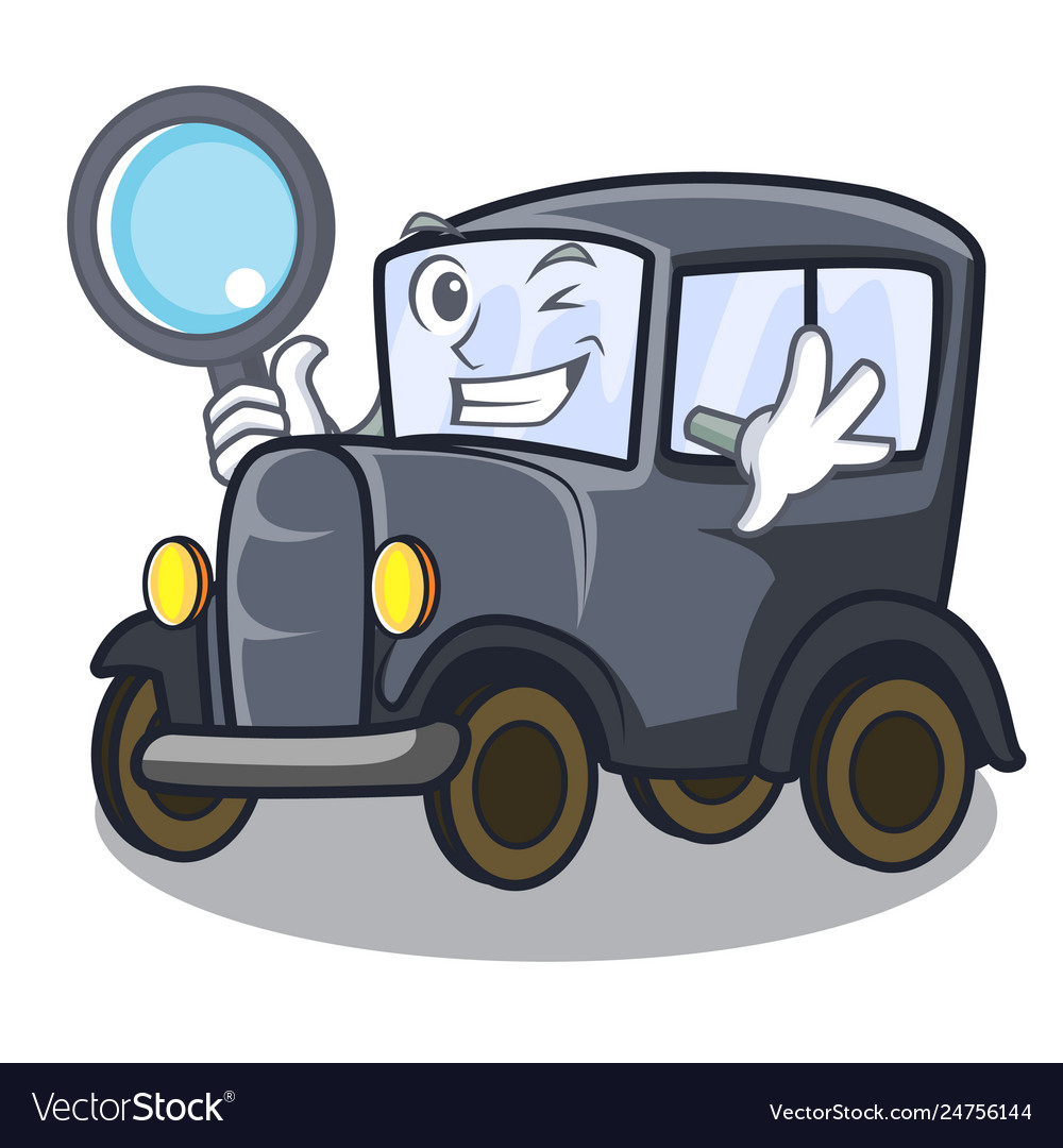 Detective old car isolated in cartoon