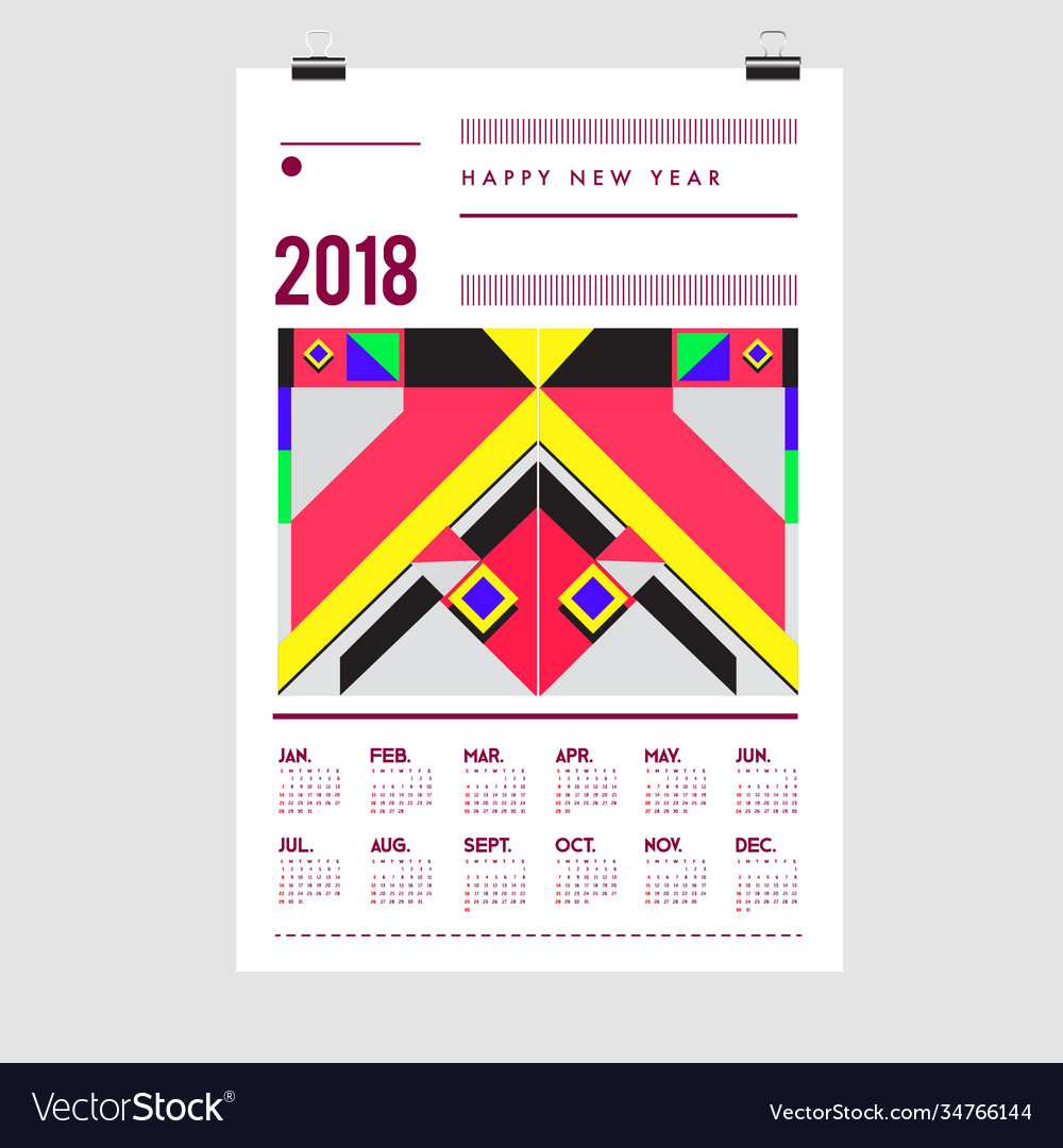 Geometric memphis style for calendar template 2021