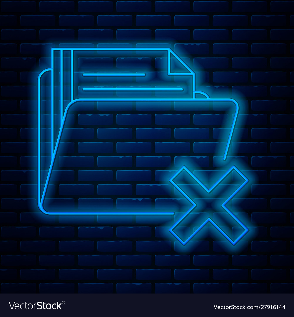 Glowing neon line delete folder icon isolated