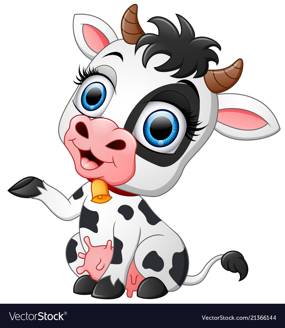 Happy cow cartoon presenting Royalty Free Vector Image