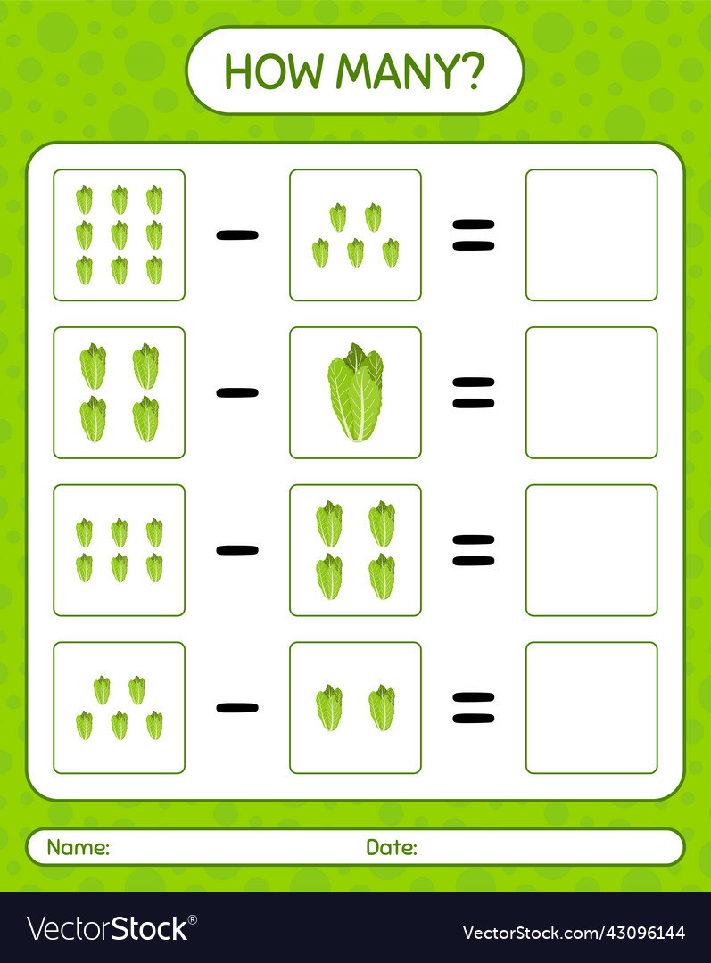 How many counting game with lettuce worksheet