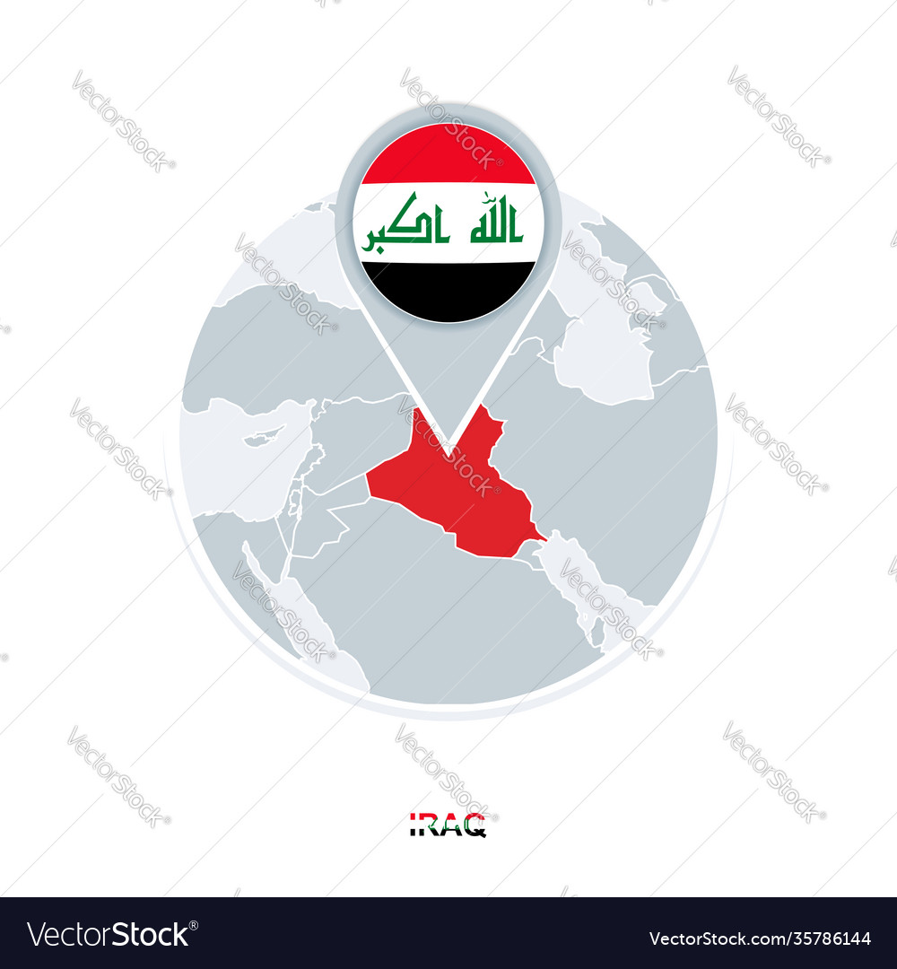 Iraq map and flag icon with highlighted