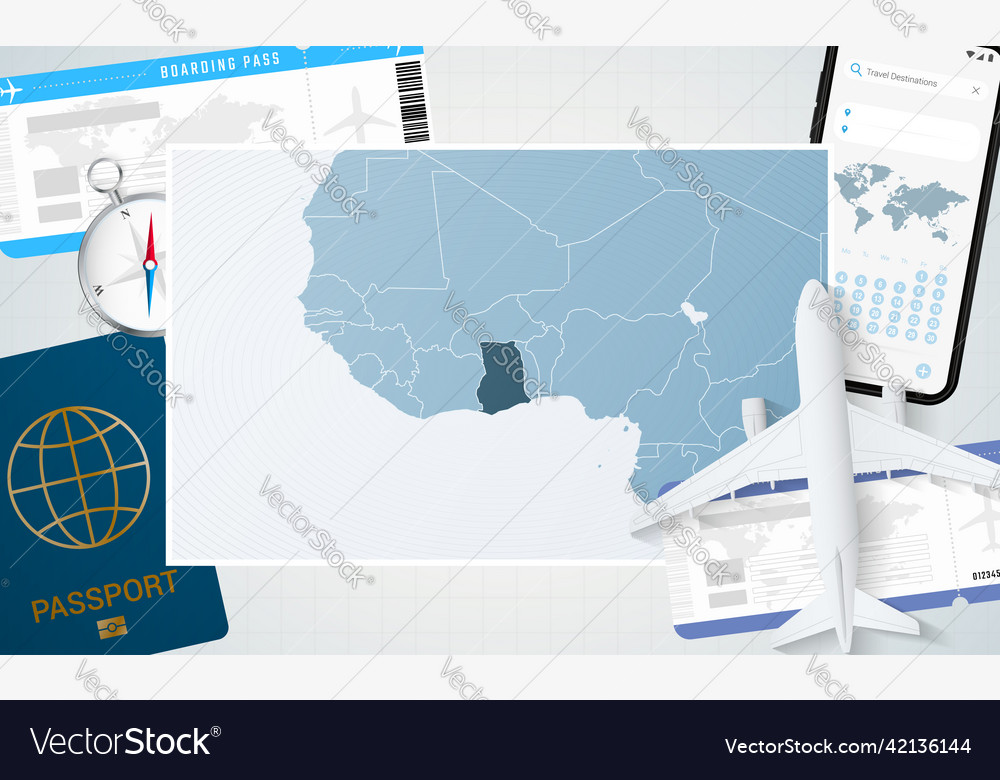 Journey to ghana with a map of ghana background Vector Image