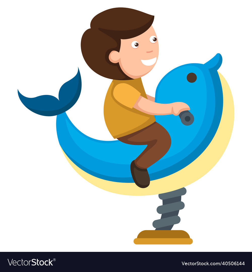 Kid on amusement dolphin