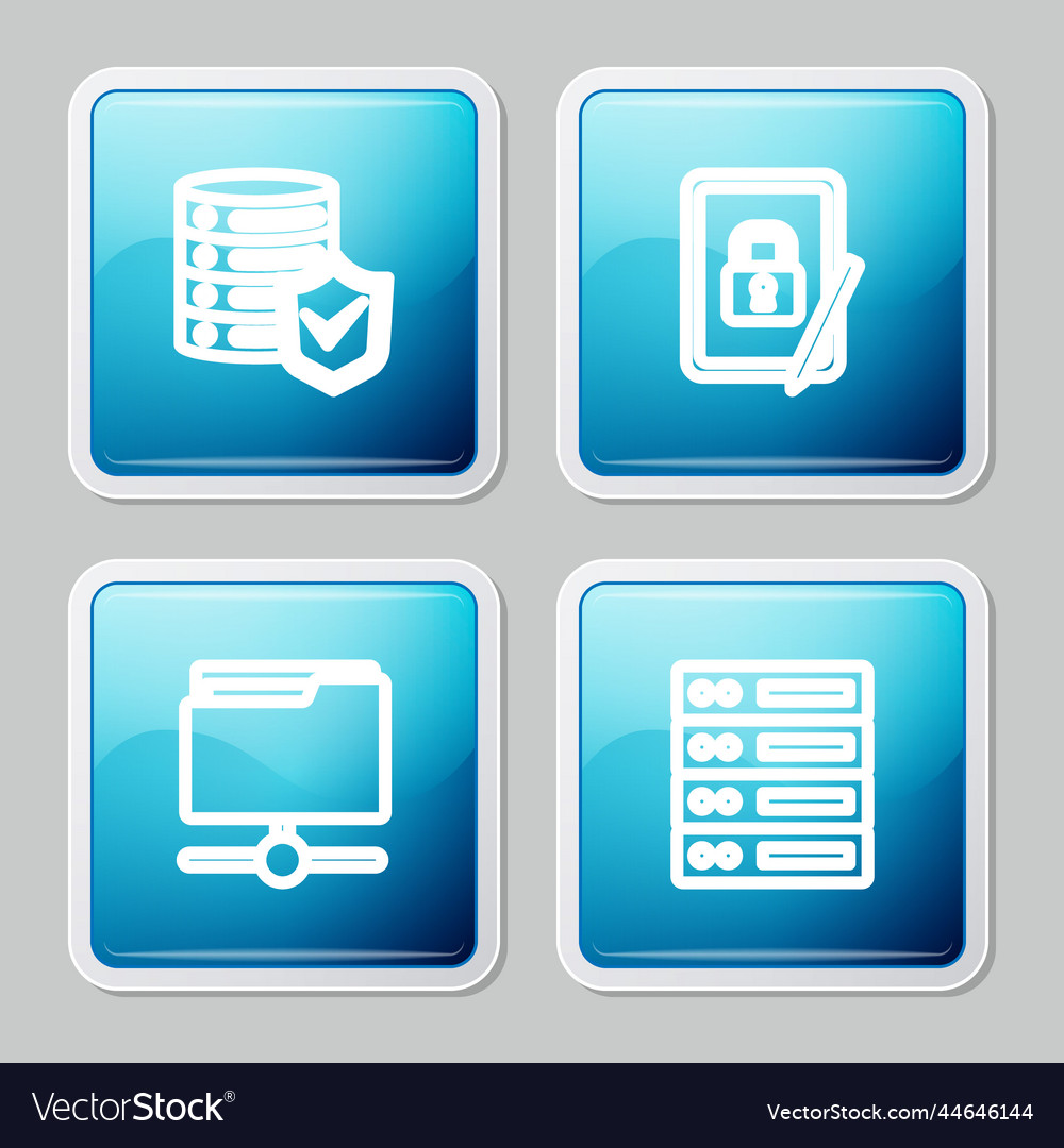Set line server with shield tablet closed padlock vector image Set line server with shield tablet closed padlock