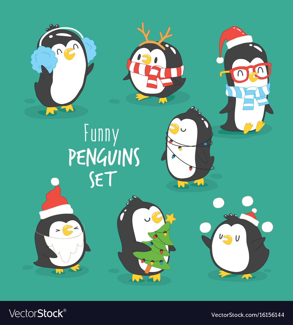 Set of cute penguins Royalty Free Vector Image