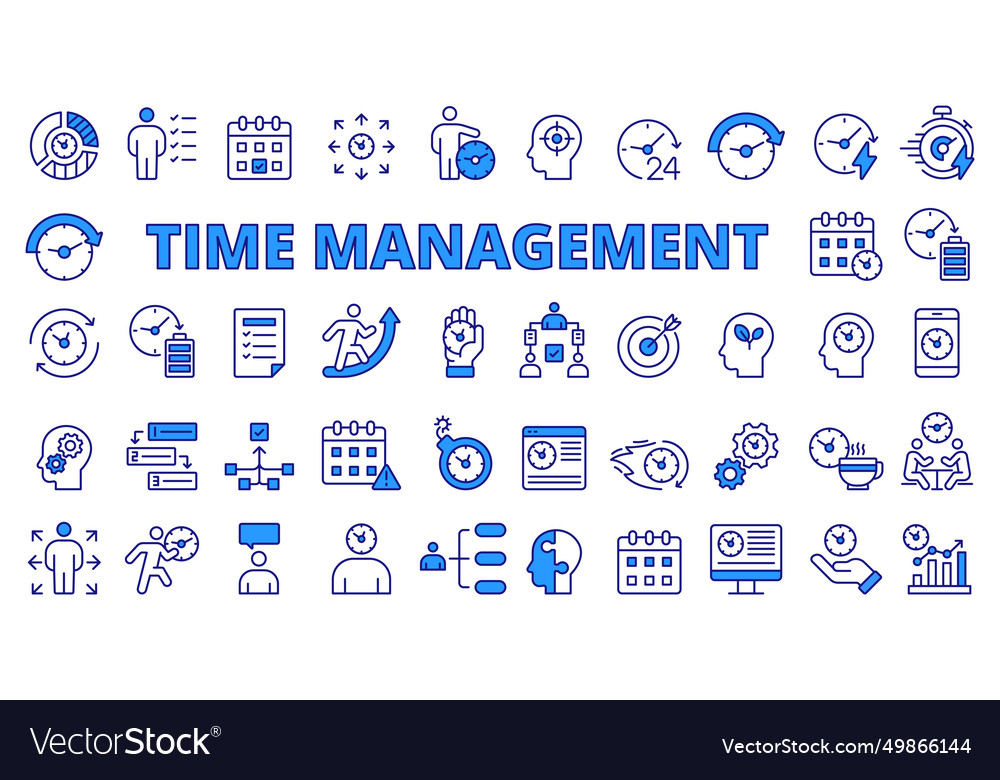 Time management icon set line design blue time Vector Image