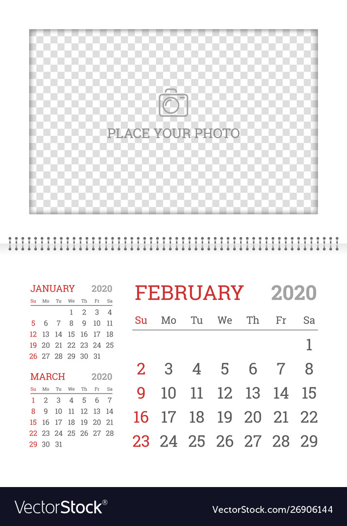 Wall calendar planner template for february 2020 vector image Wall calendar planner template for february 2020