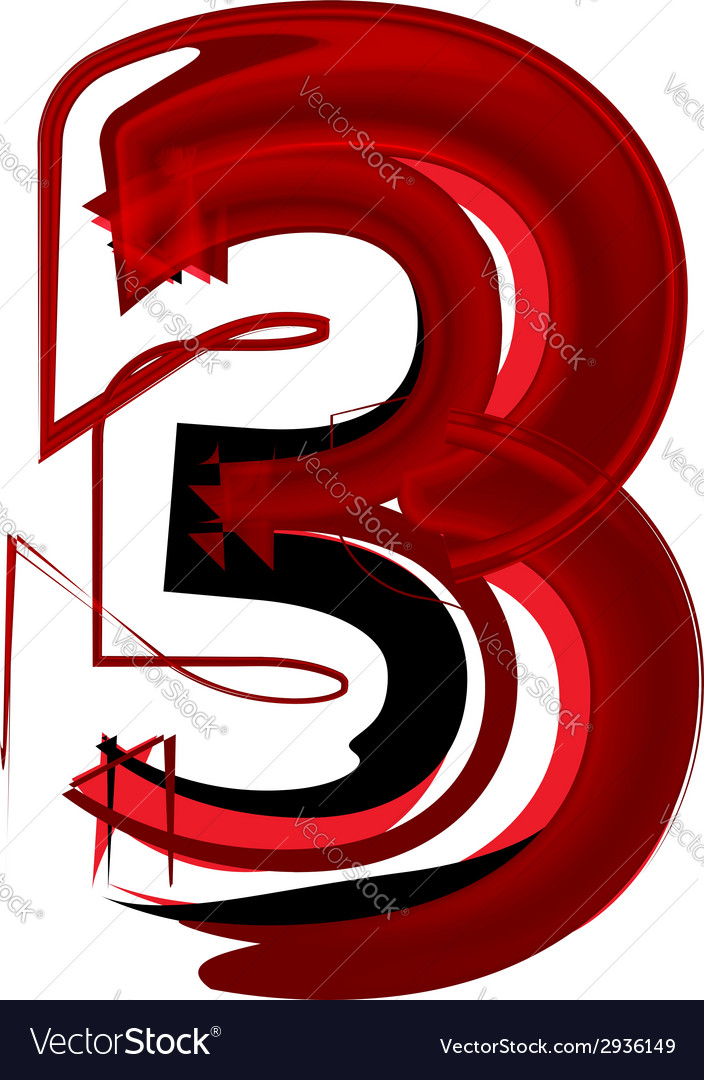 Artistic font number 3 Royalty Free Vector Image