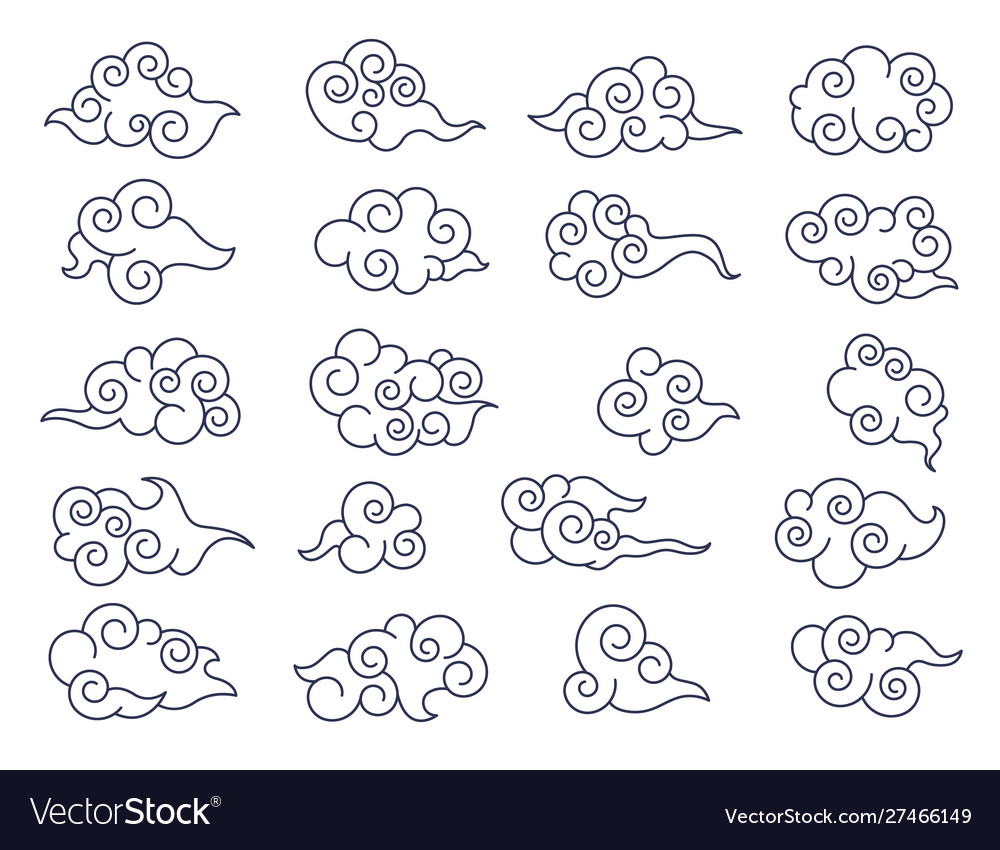 Asian clouds chinese or japanese line cloud Vector Image