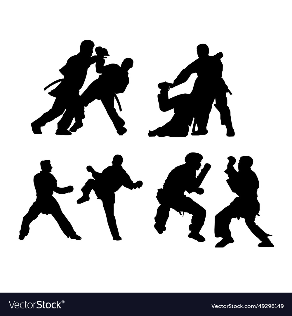 Collection people fighting sports silhouette Vector Image