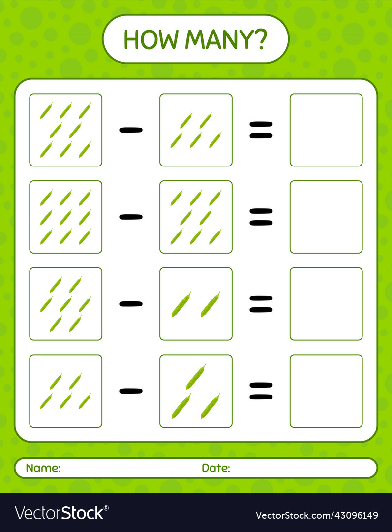 How many counting game with petai worksheet Vector Image How many counting game with petai worksheet