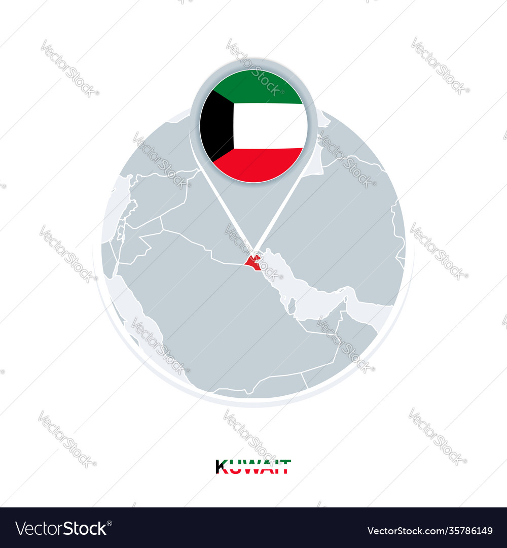 Kuwait map and flag icon with highlighted