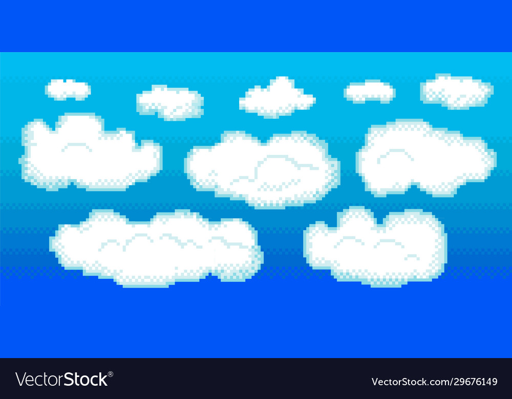 Pixel clouds set for games and mobile applications