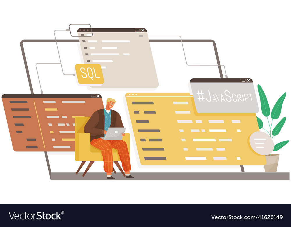 Programmer engineering and coding set vector image Programmer engineering and coding set