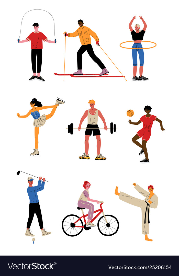 Collection people doing different kinds Royalty Free Vector