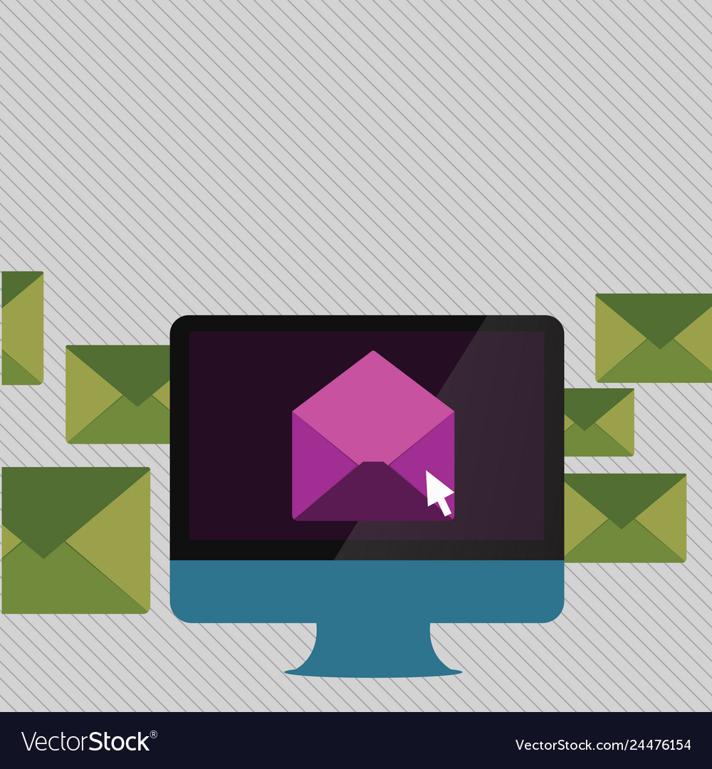 Computer screen with open color envelope and small vector image Computer screen with open color envelope and small