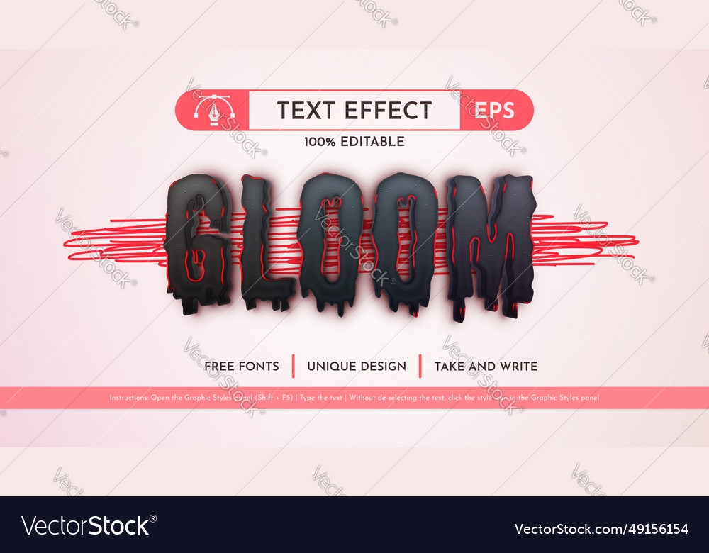Gloom - editable text effect font style vector image Gloom - editable text effect font style