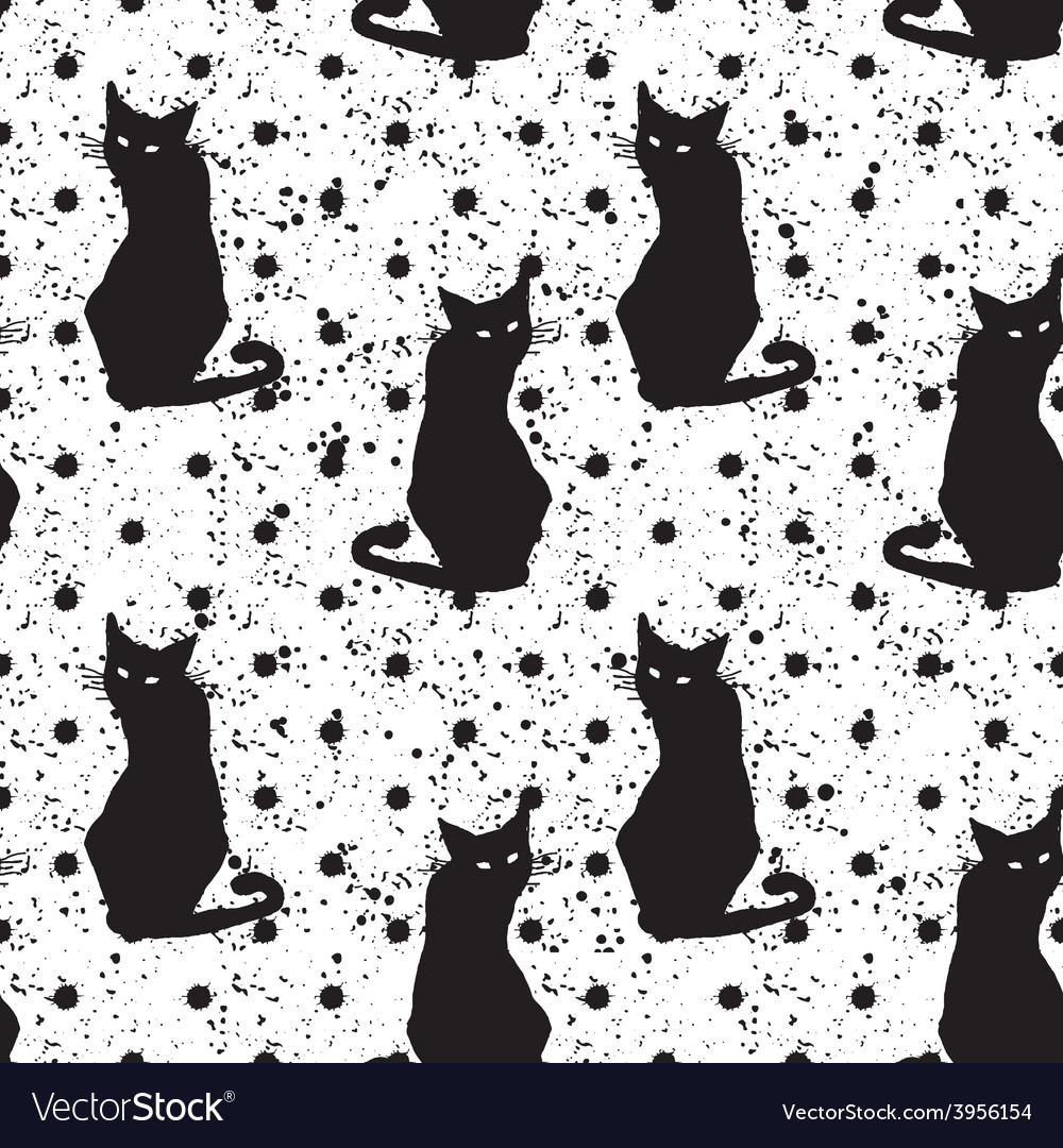 Hand drawn seamless pattern with black cats Vector Image