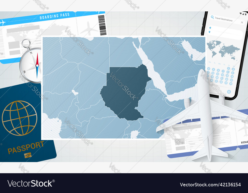 Journey to sudan with a map of background