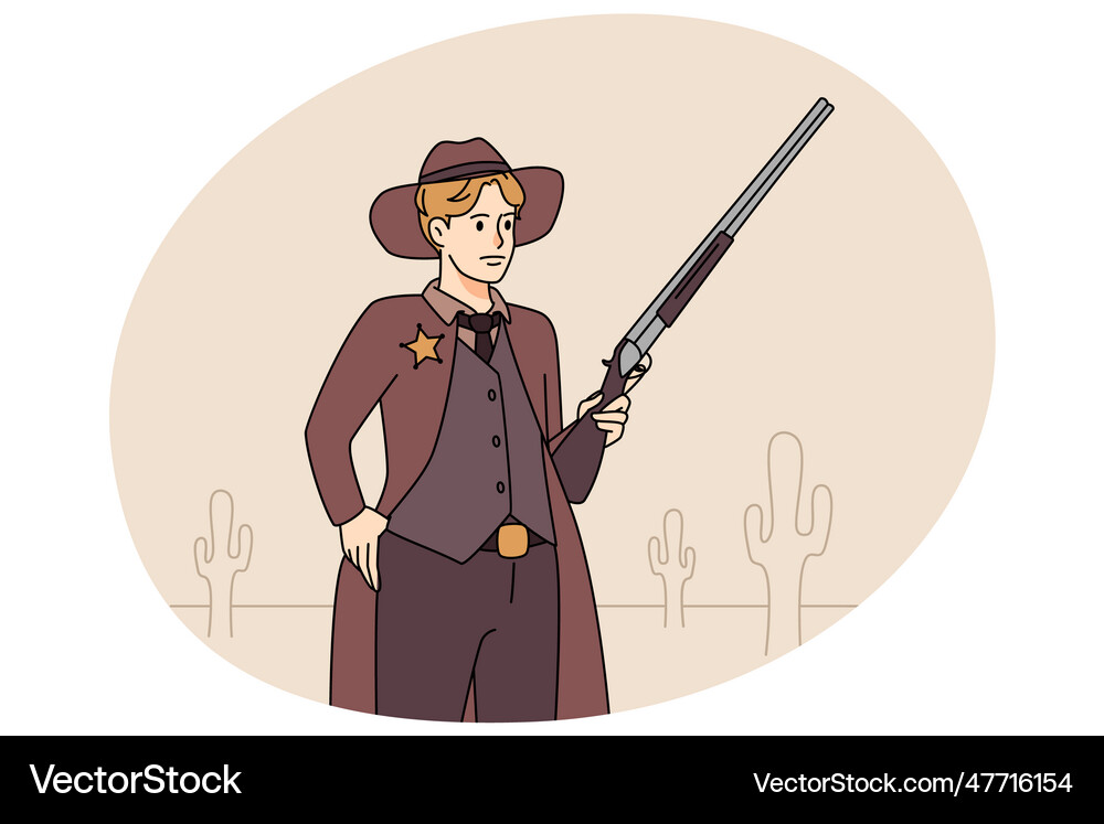 Male sheriff with gun in hands Royalty Free Vector Image