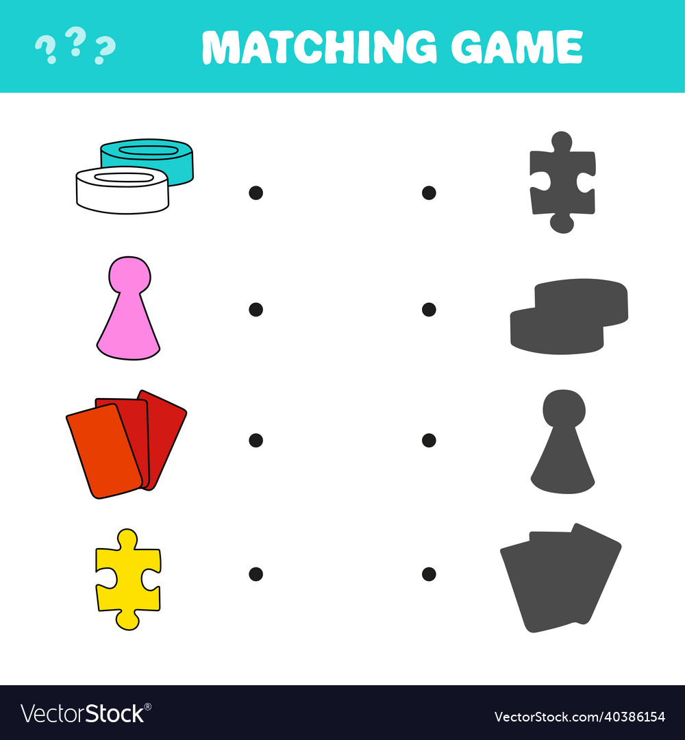 Matching game find the correct shadow of items vector image Matching game find the correct shadow of items