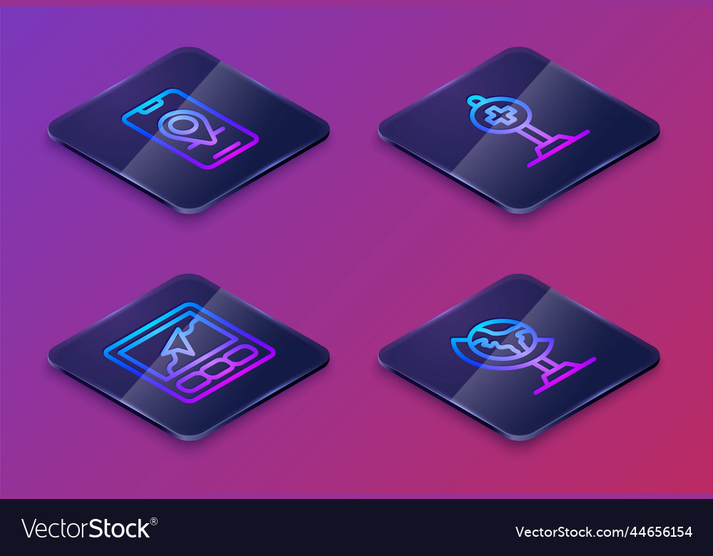 Set isometric line city map navigation gps device vector image Set isometric line city map navigation gps device