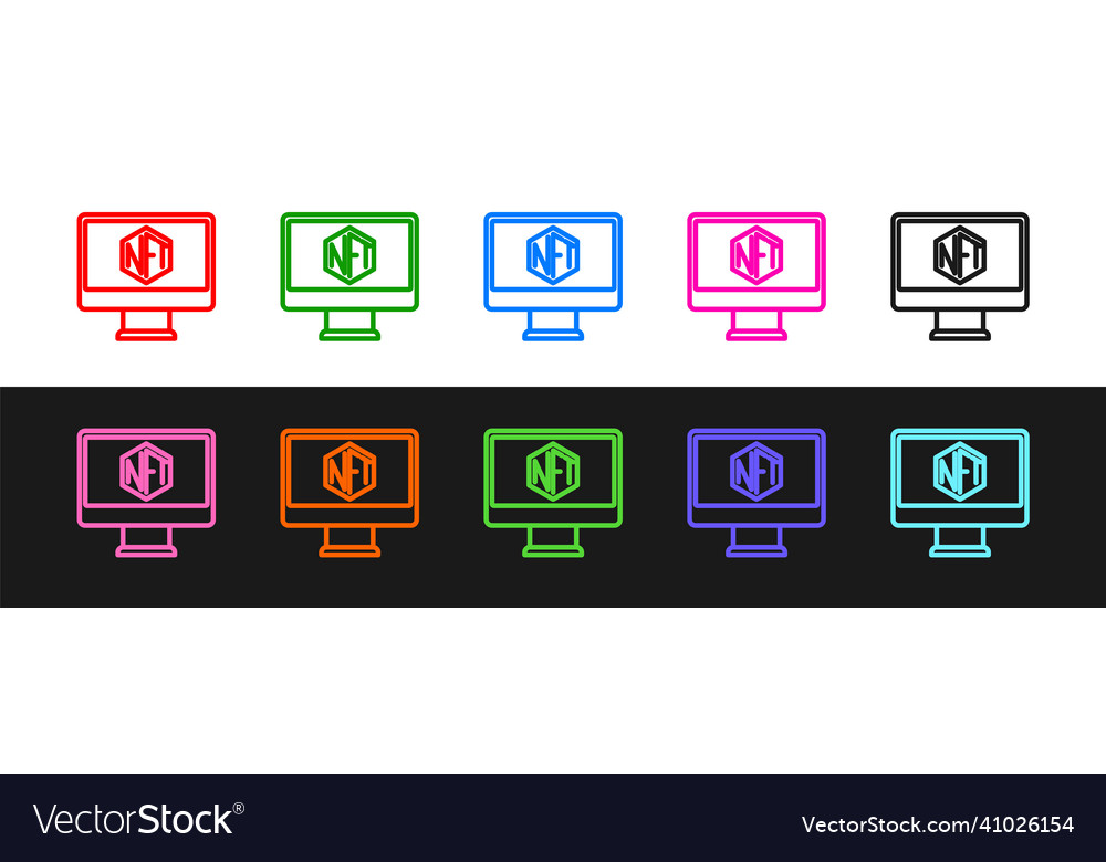 Set line monitor with art store app icon isolated vector image Set line monitor with art store app icon isolated