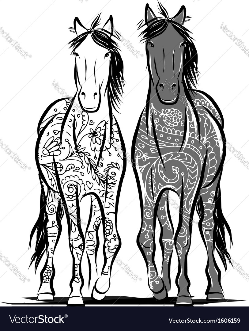 Couple of horses with floral ornament for your