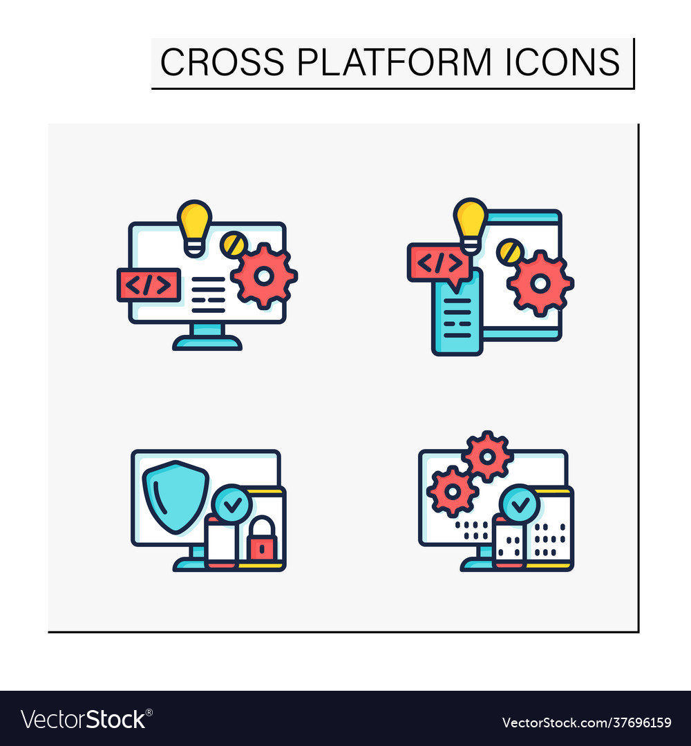 Cross platform color icons set vector image Cross platform color icons set