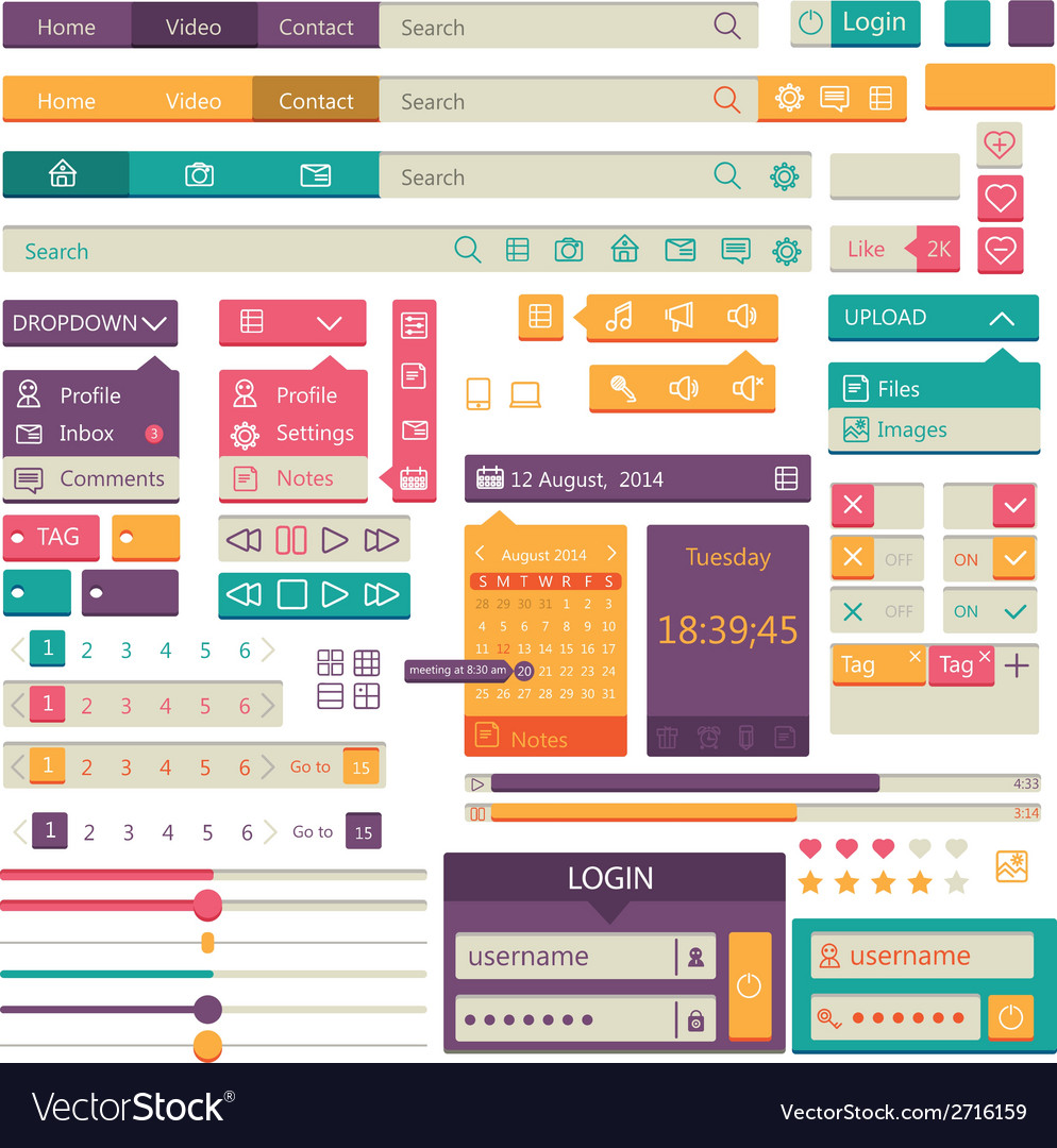 Flat elements design ui set