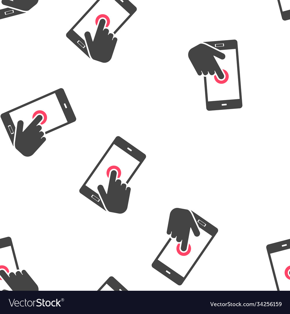 Hand clicks on button smartphone cursor vector image Hand clicks on button smartphone cursor