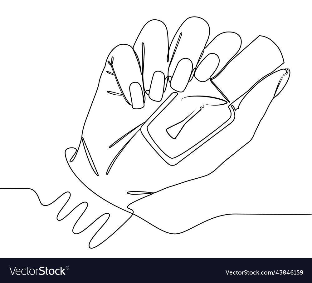 Hand with varnish in one line vector image Hand with varnish in one line