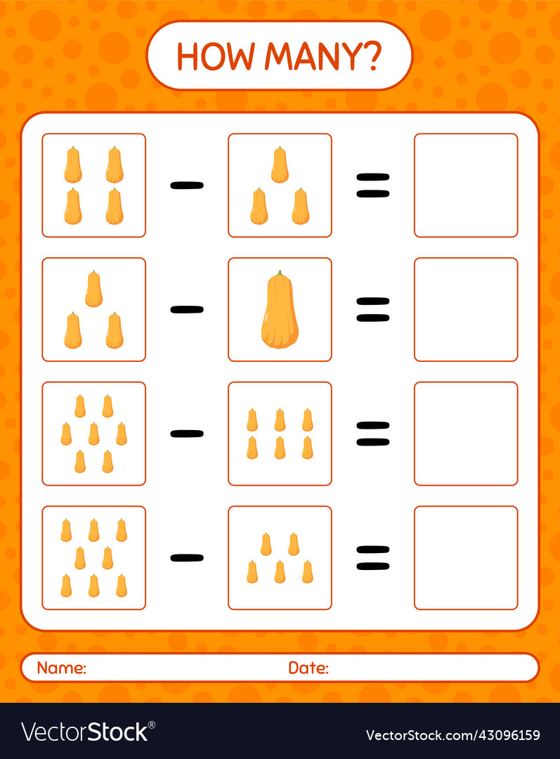 How many counting game with squash worksheet vector image How many counting game with squash worksheet