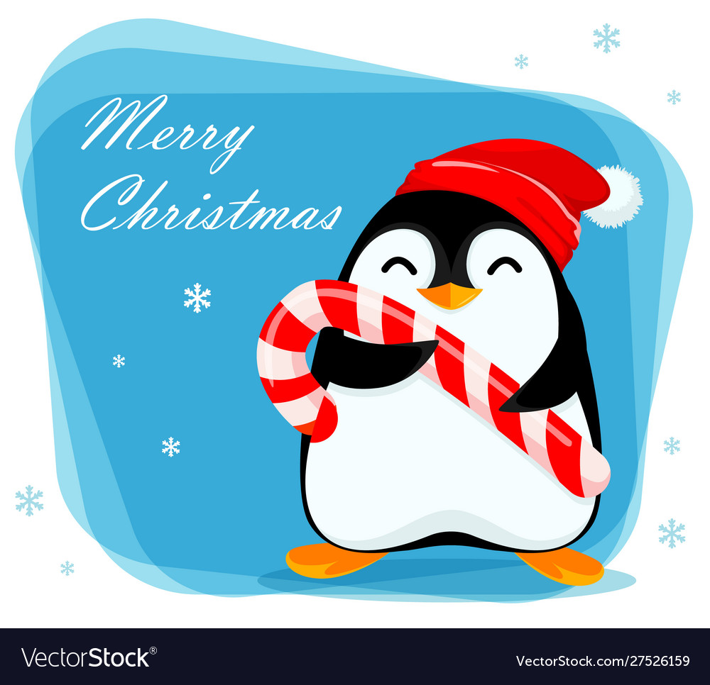 Merry christmas greeting card with cute penguin