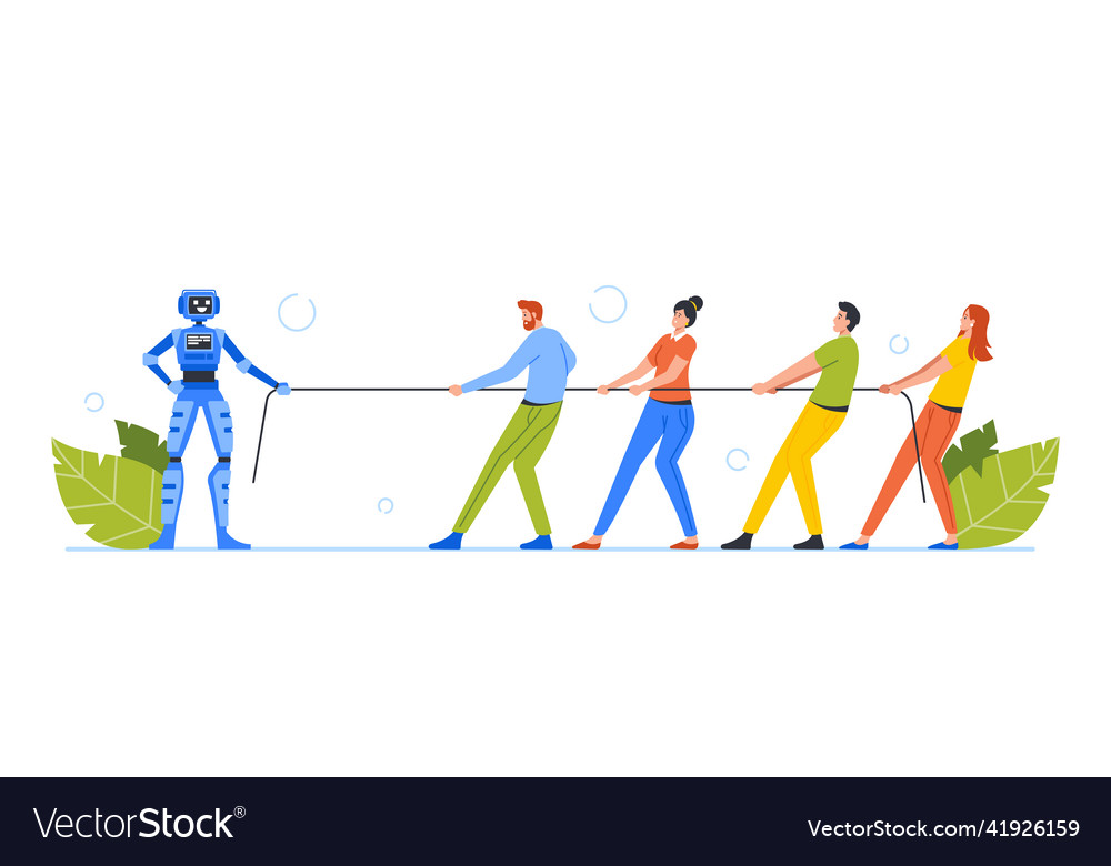 Office characters tear rope with artificial vector image Office characters tear rope with artificial